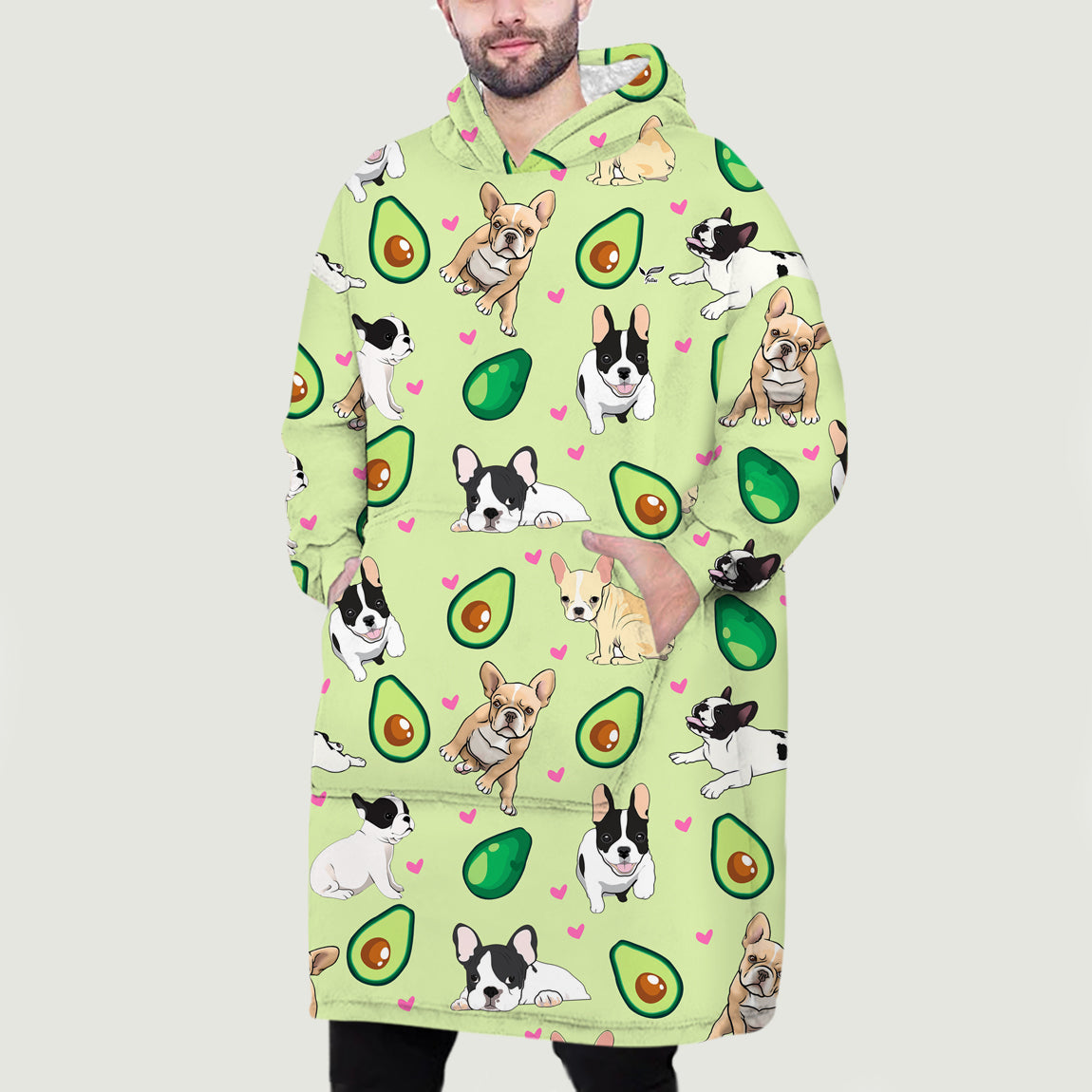 I Love Avocados - French Bulldog Fleece Blanket Hoodie