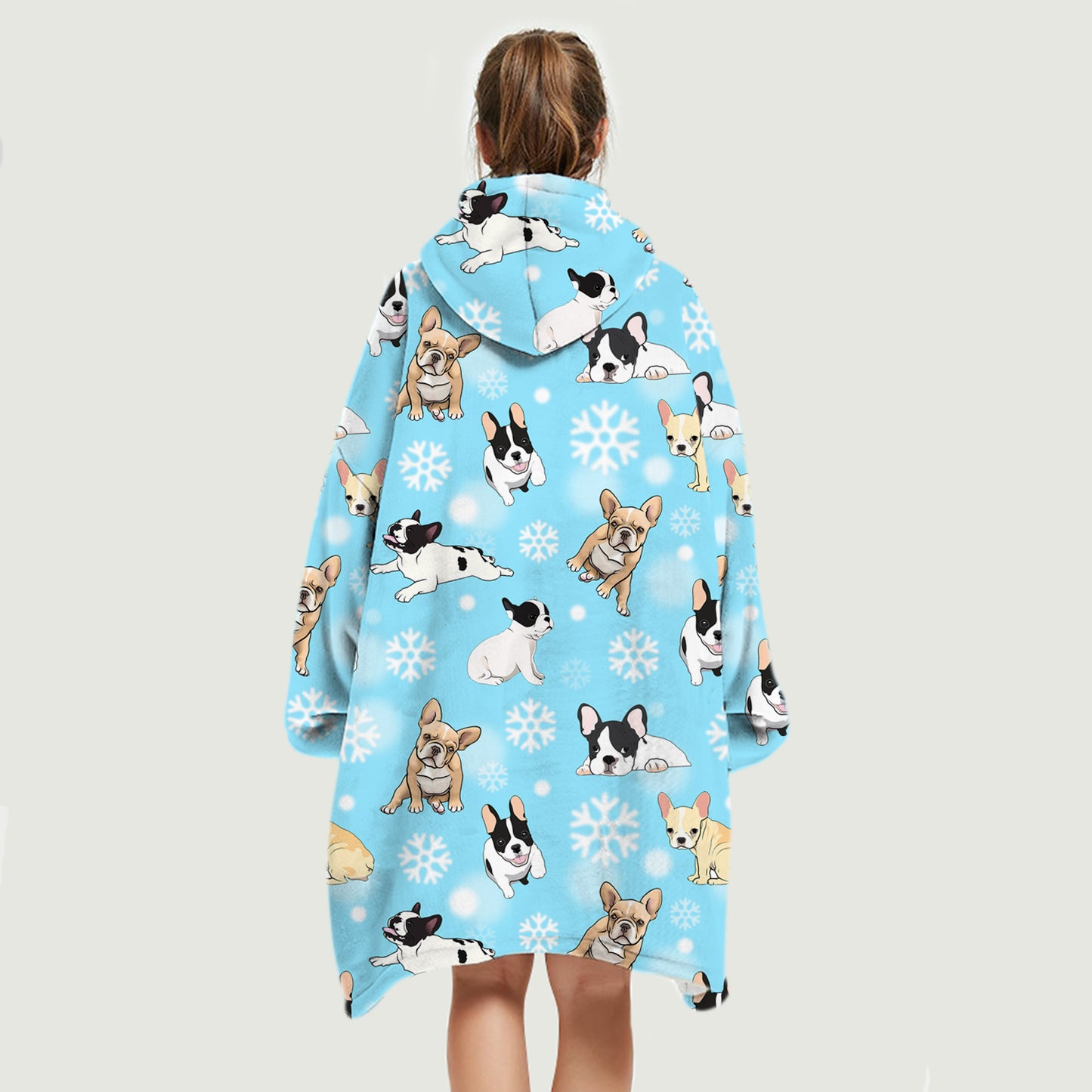 I Love Snows - French Bulldog Fleece Blanket Hoodie