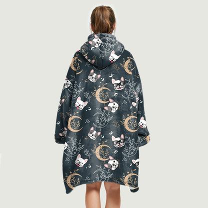 Hello Winter - French Bulldog Fleece Blanket Hoodie V2