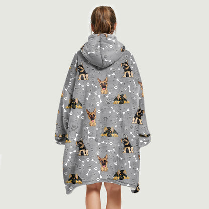Hello Winter - German Shepherd Fleece Blanket Hoodie V1
