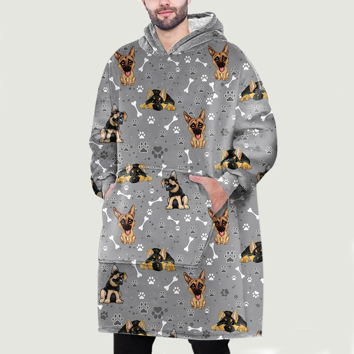 Hello Winter - German Shepherd Fleece Blanket Hoodie V1