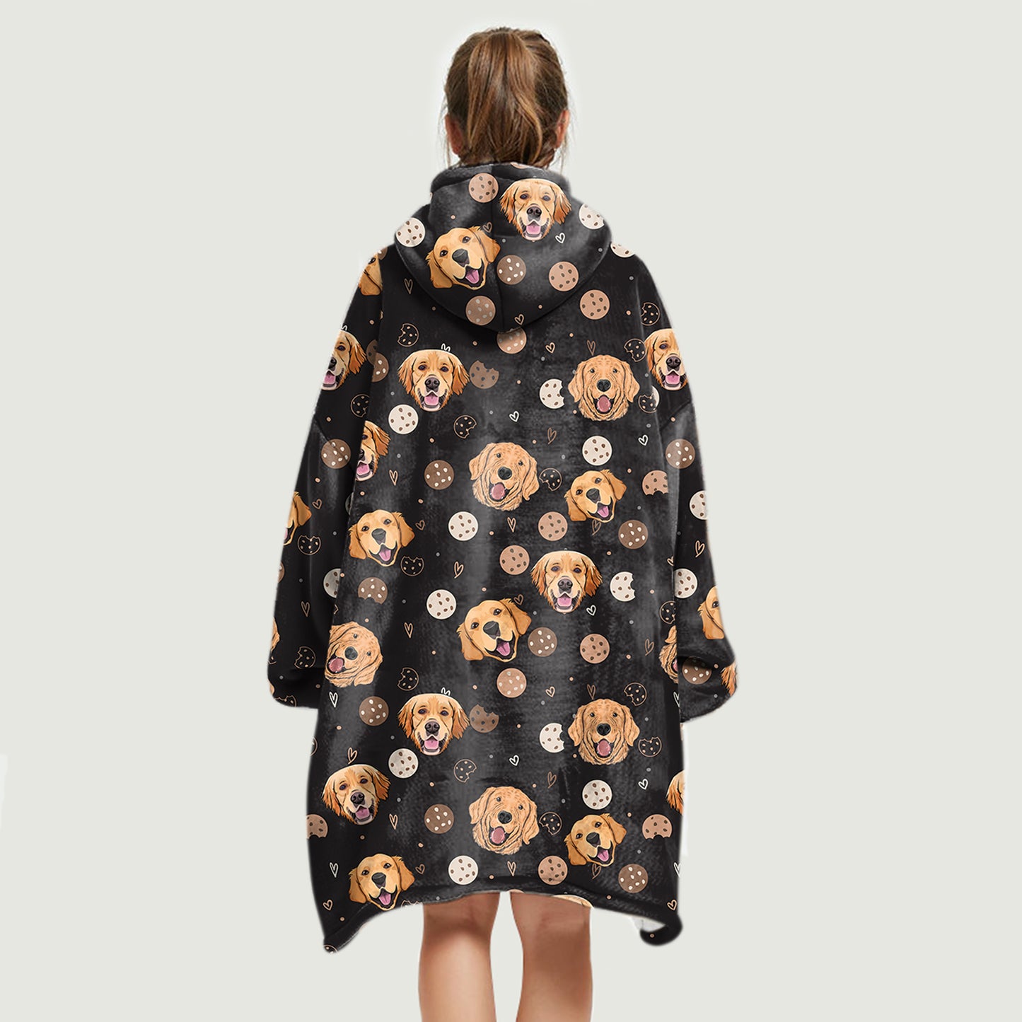 Hello Winter - Golden Retriever Fleece Blanket Hoodie V1