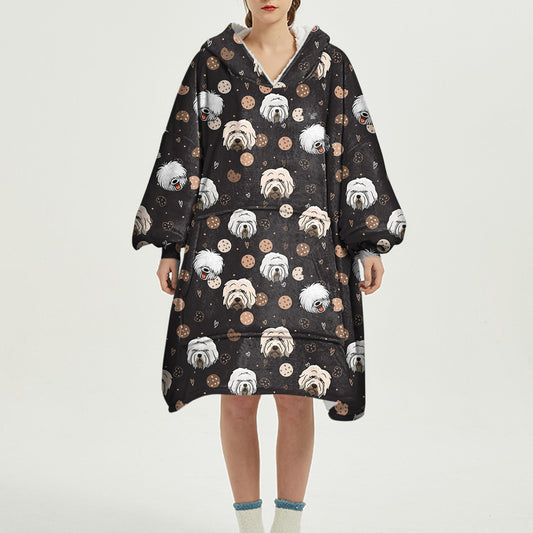 Hello Winter - Old English Sheepdog Fleece Blanket Hoodie V1