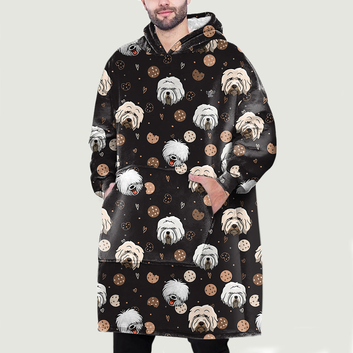 Hallo Winter – Old English Sheepdog Fleece Decke Hoodie V1