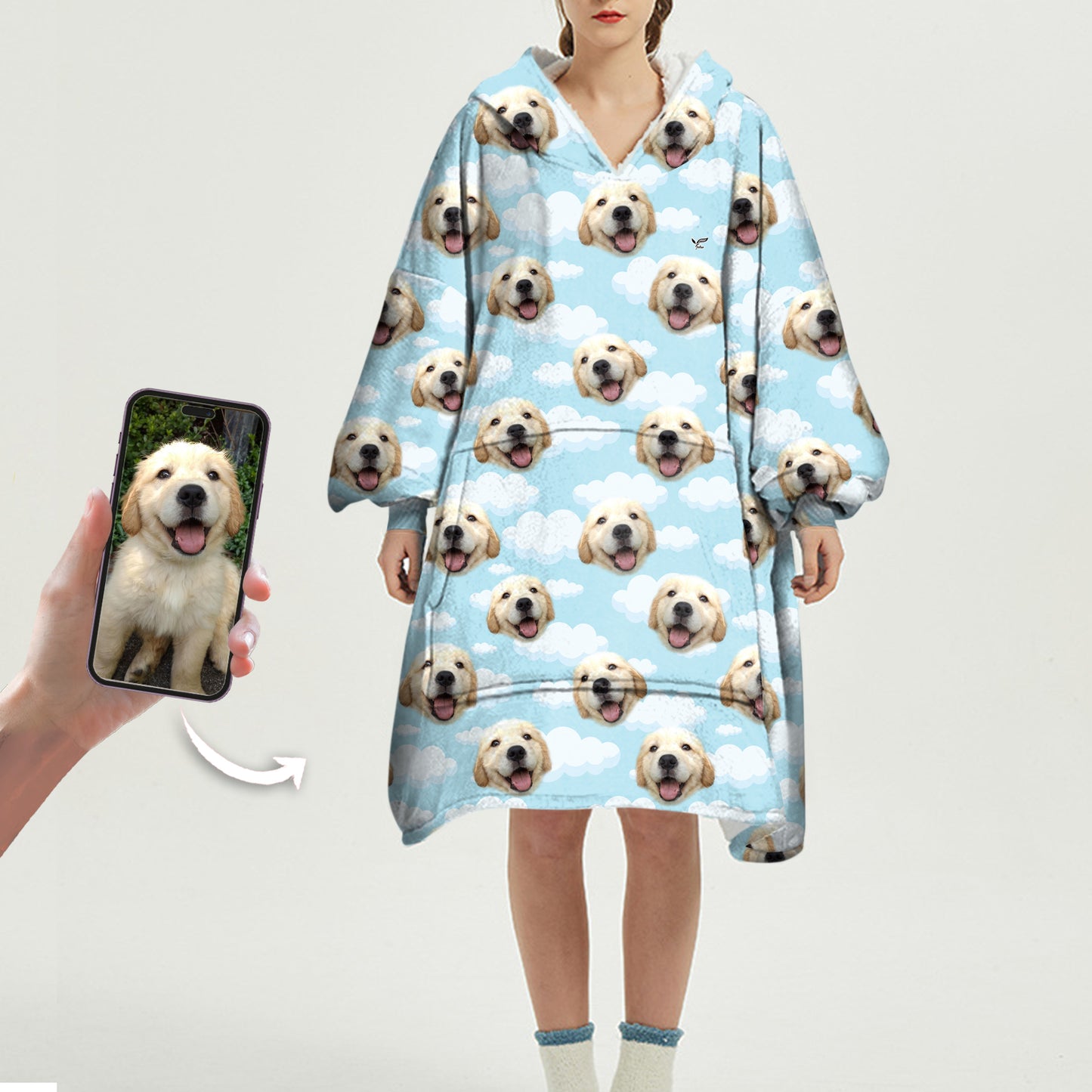 I Love Clouds - Personalized Blanket Hoodie With Your Pet's Photo