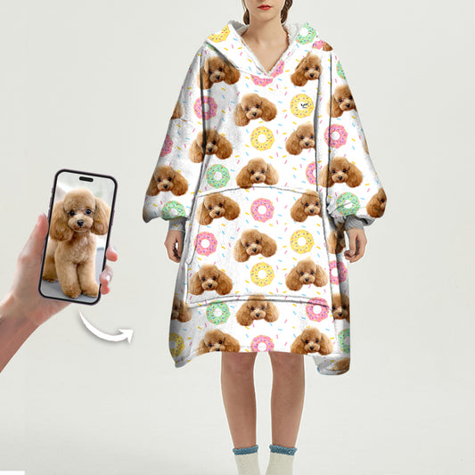 I Love Donuts - Personalized Blanket Hoodie With Your Pet's Photo
