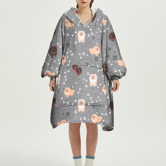 Hello Winter - Pomeranian Fleece Blanket Hoodie V1