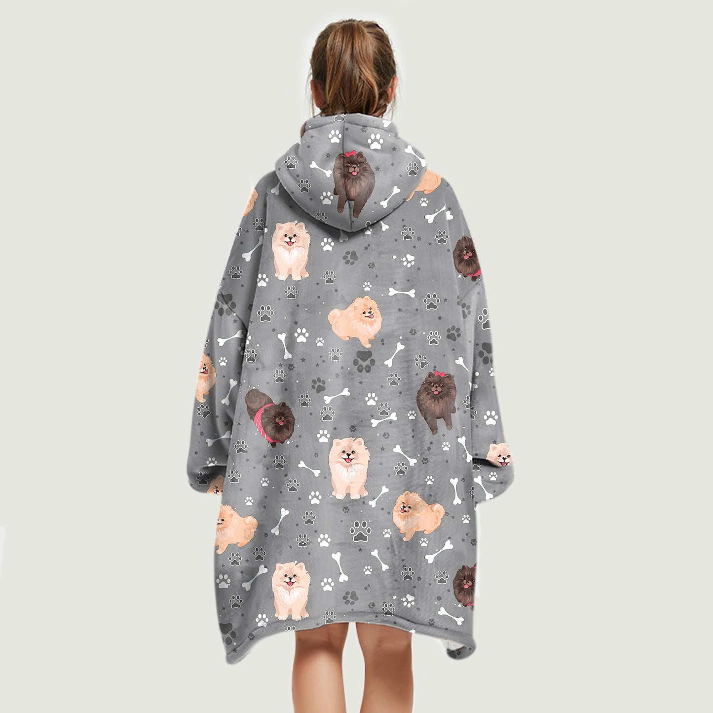 Hello Winter - Pomeranian Fleece Blanket Hoodie V1