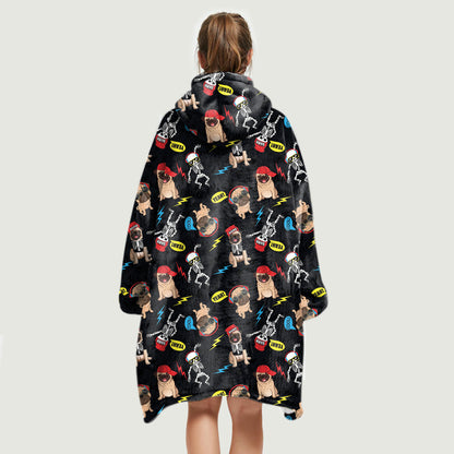 Hello Winter - Pug Fleece Blanket Hoodie V1