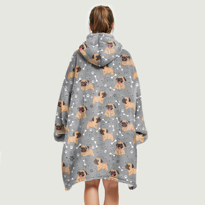 Hello Winter - Pug Fleece Blanket Hoodie V2