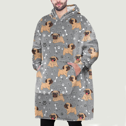 Hello Winter - Pug Fleece Blanket Hoodie V2