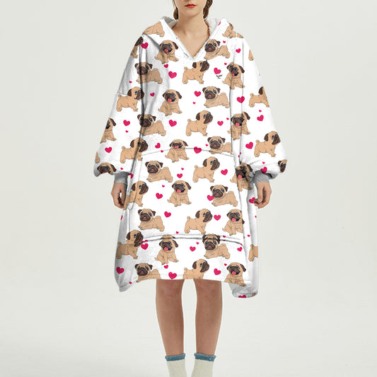 Cute Winter - Pug Fleece Blanket Hoodie