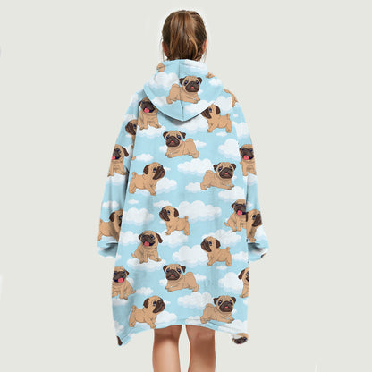 I Love Clouds - Pug Fleece Blanket Hoodie