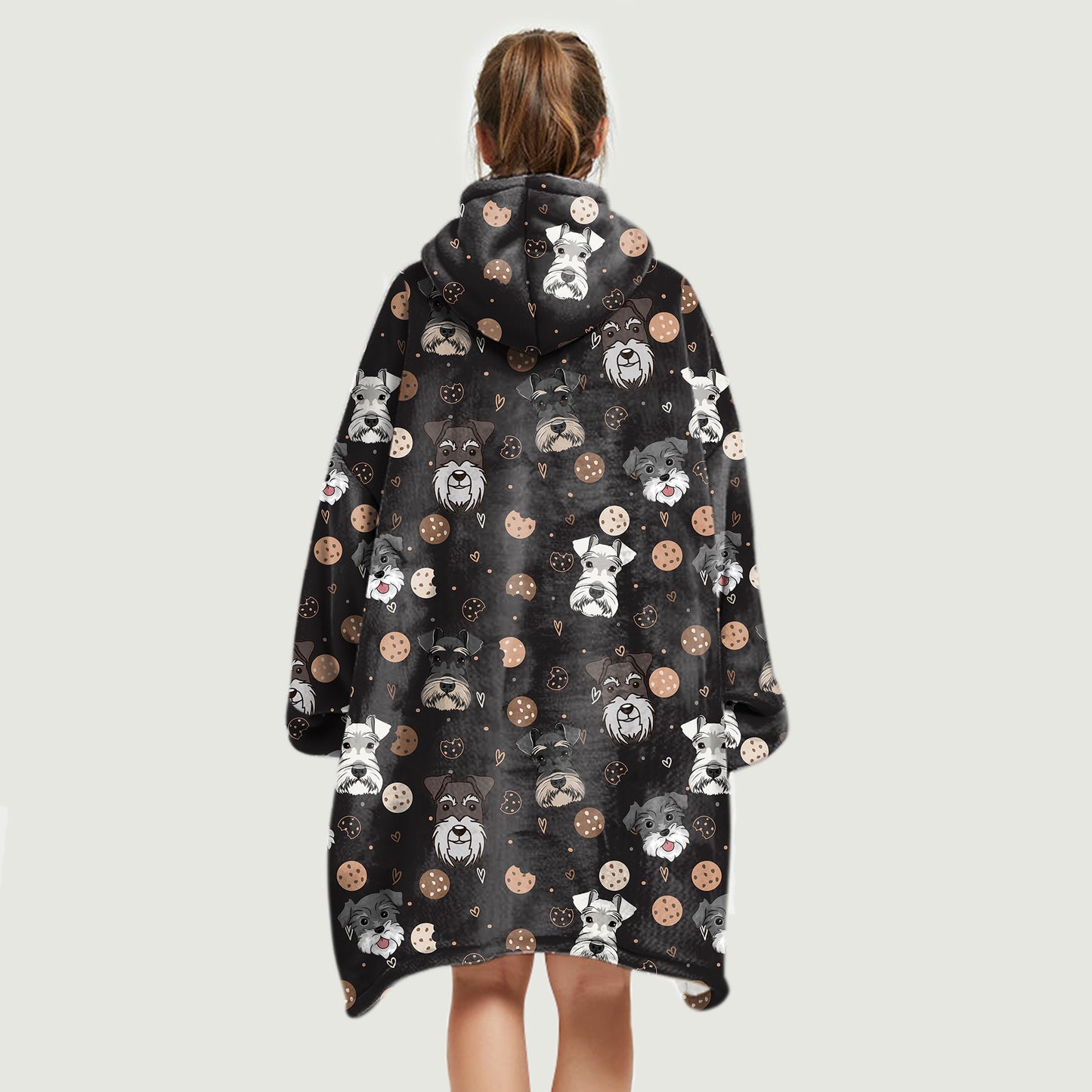 Hello Winter - Schnauzer Fleece Blanket Hoodie V1
