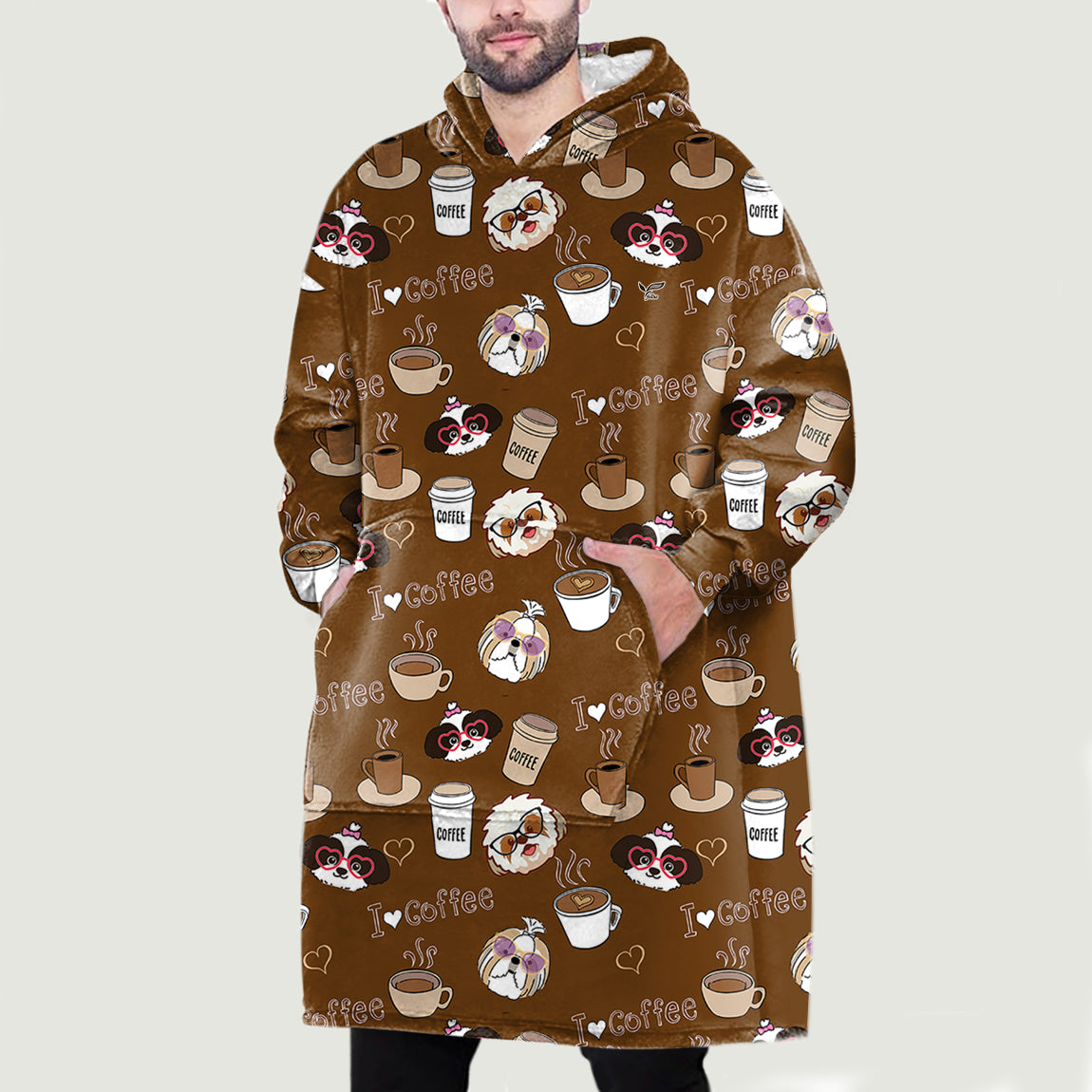 Hello Winter - Shih Tzu Fleece Blanket Hoodie V1