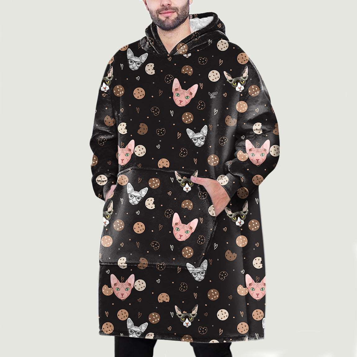 Hello Winter - Sphynx Cat Fleece Blanket Hoodie V1