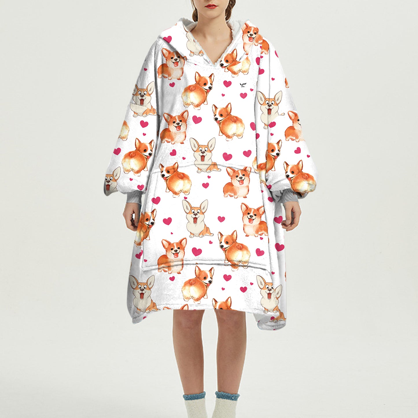 Cute Winter - Welsh Corgi Fleece Blanket Hoodie