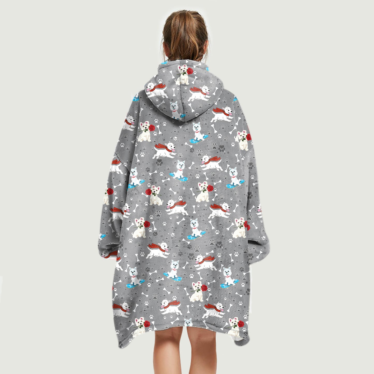 Hello Winter - West Highland White Terrier Fleece Blanket Hoodie V1