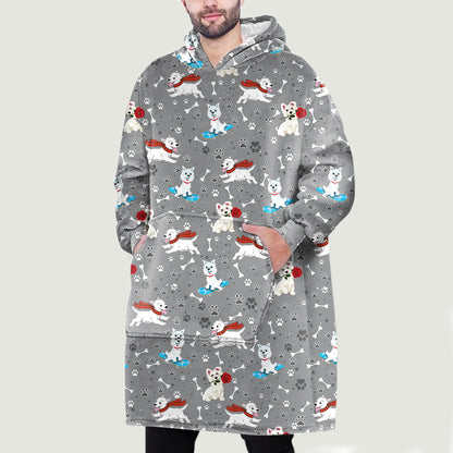 Hello Winter - West Highland White Terrier Fleece Blanket Hoodie V1