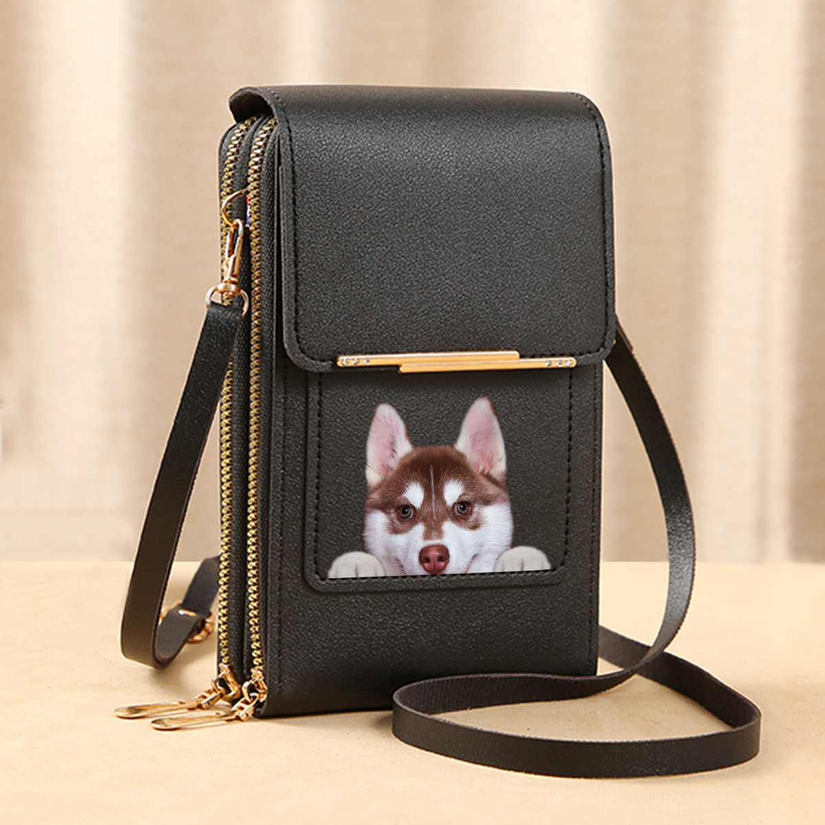 Husky - Touch Screen Phone Wallet Case Crossbody Purse V1