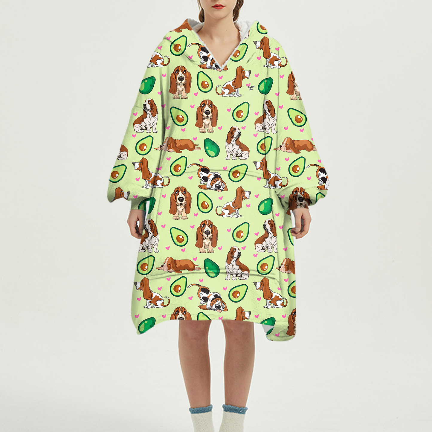 Ich liebe Avocados – Basset Hound Fleece-Decke-Hoodie