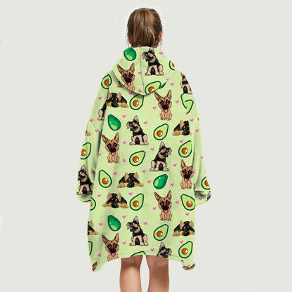 I Love Avocados - German Shepherd Fleece Blanket Hoodie