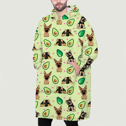 I Love Avocados - German Shepherd Fleece Blanket Hoodie