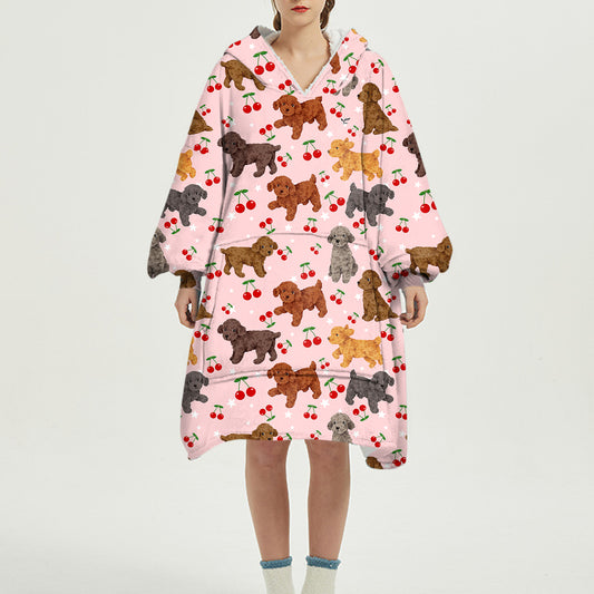 I Love Cherries - Poodles Fleece Blanket Hoodie