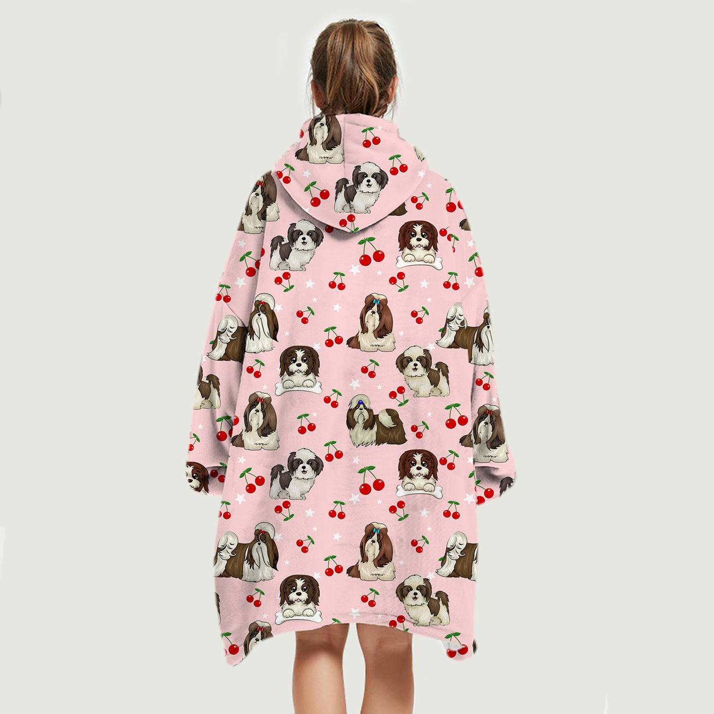 I Love Cherries - Shih Tzu Fleece Blanket Hoodie