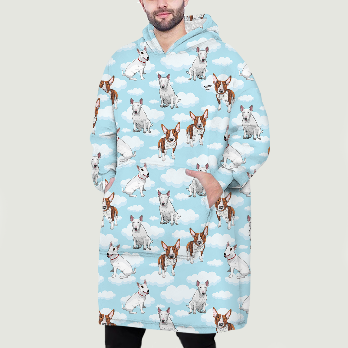 I Love Clouds - Bull Terrier Fleece Blanket Hoodie