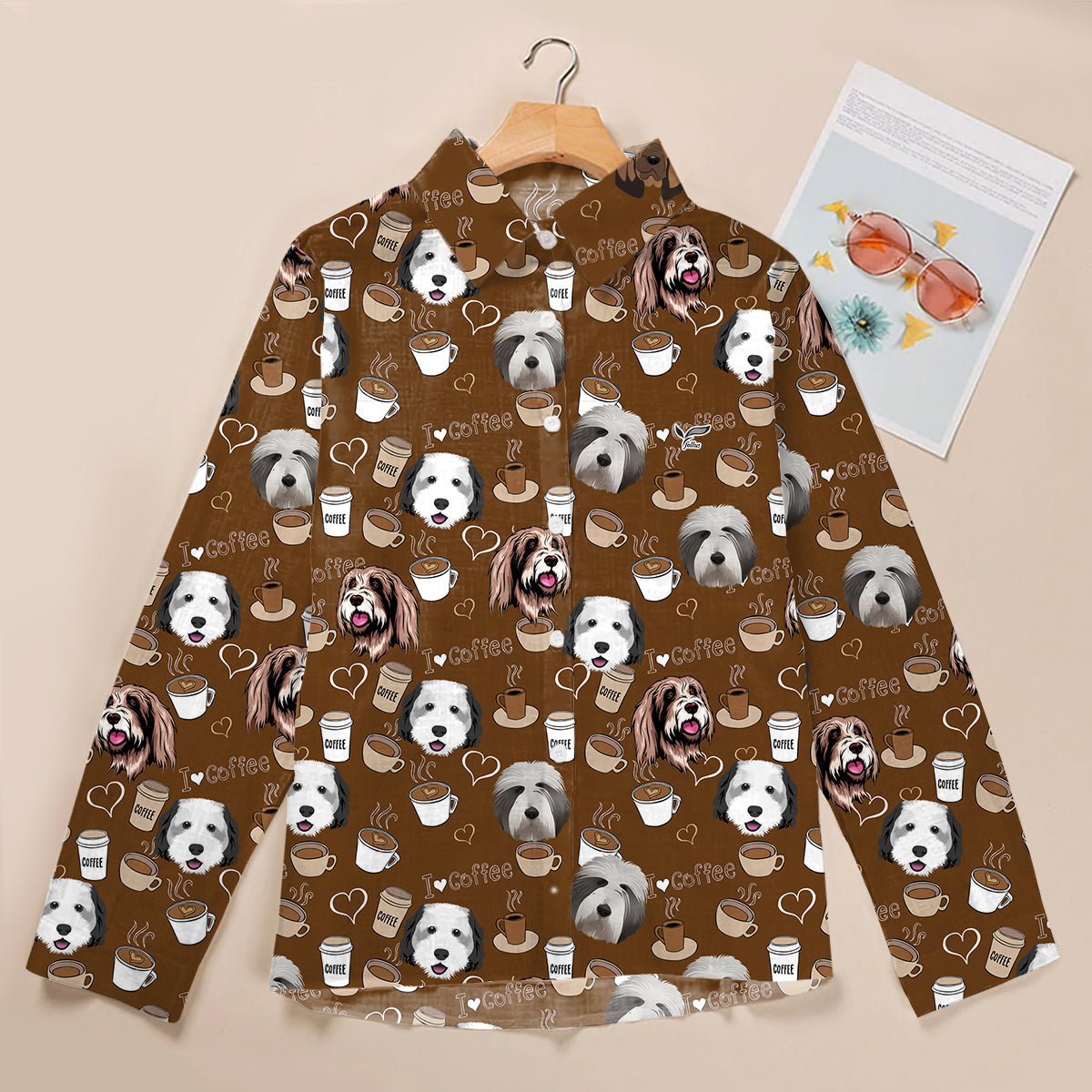 J'aime le café et le Bearded Collie - Chemise femme