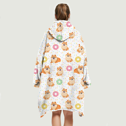I Love Donuts - Pomeranian Fleece Blanket Hoodie