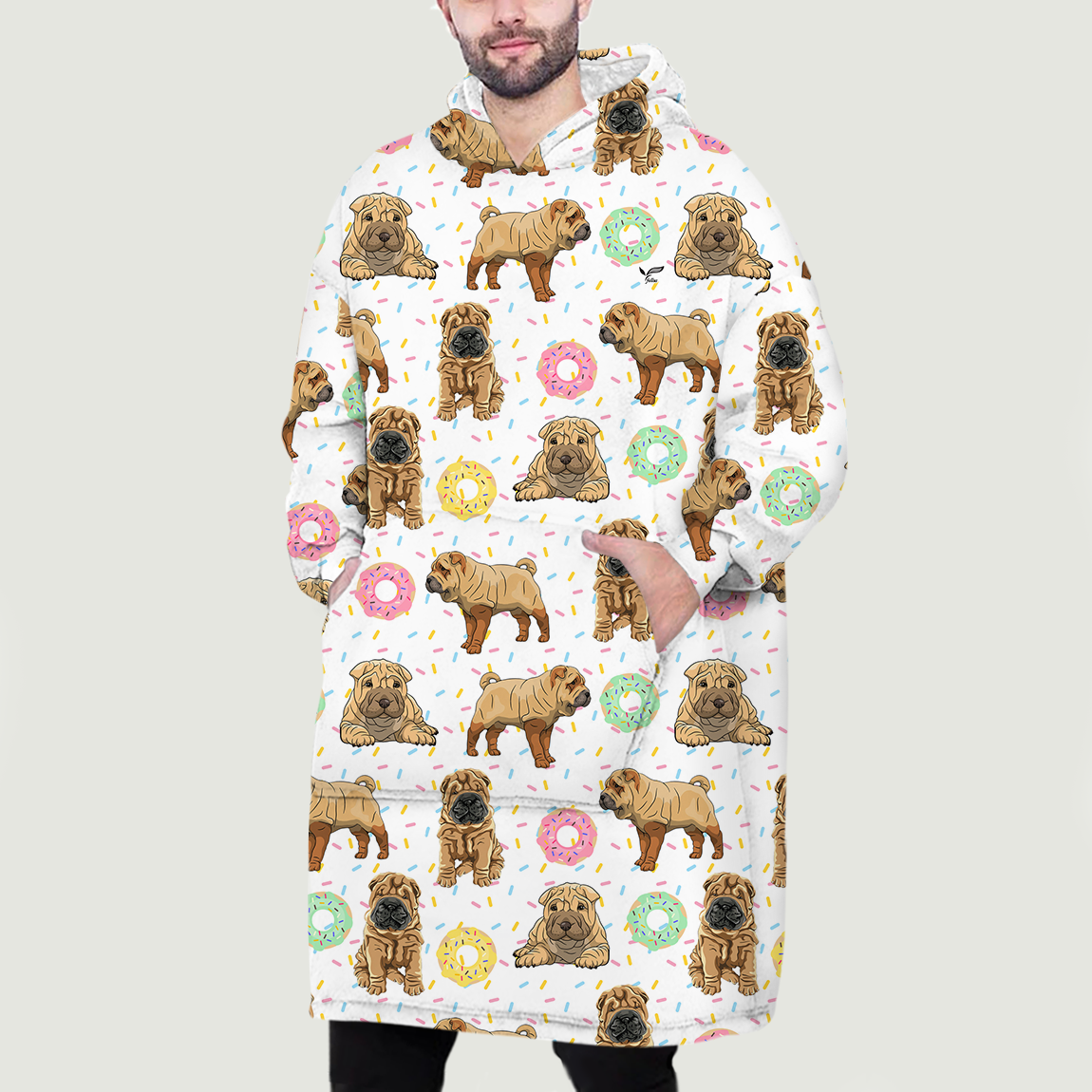 I Love Donuts - Shar Pei Fleece Blanket Hoodie