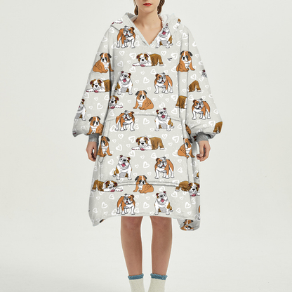 Ich liebe Herzen – Fleece-Decke-Hoodie mit englischer Bulldogge