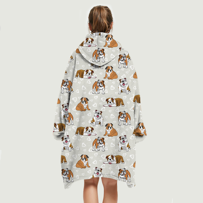 I Love Hearts - English Bulldog Fleece Blanket Hoodie