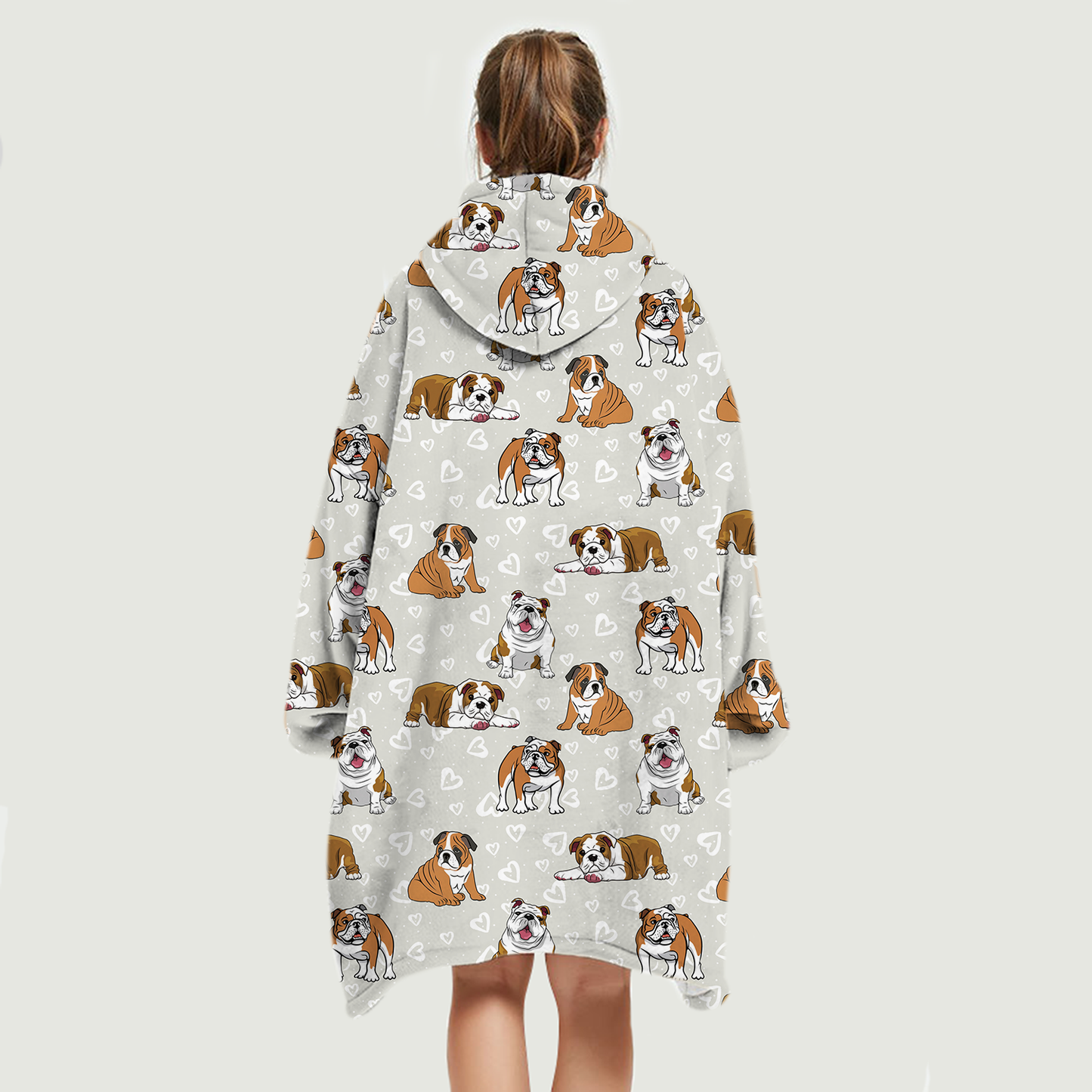 Ich liebe Herzen – Fleece-Decke-Hoodie mit englischer Bulldogge