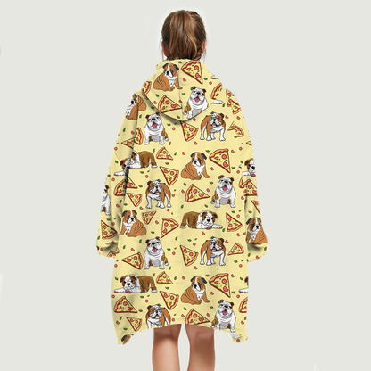 I Love Pizzas - English Bulldog Fleece Blanket Hoodie