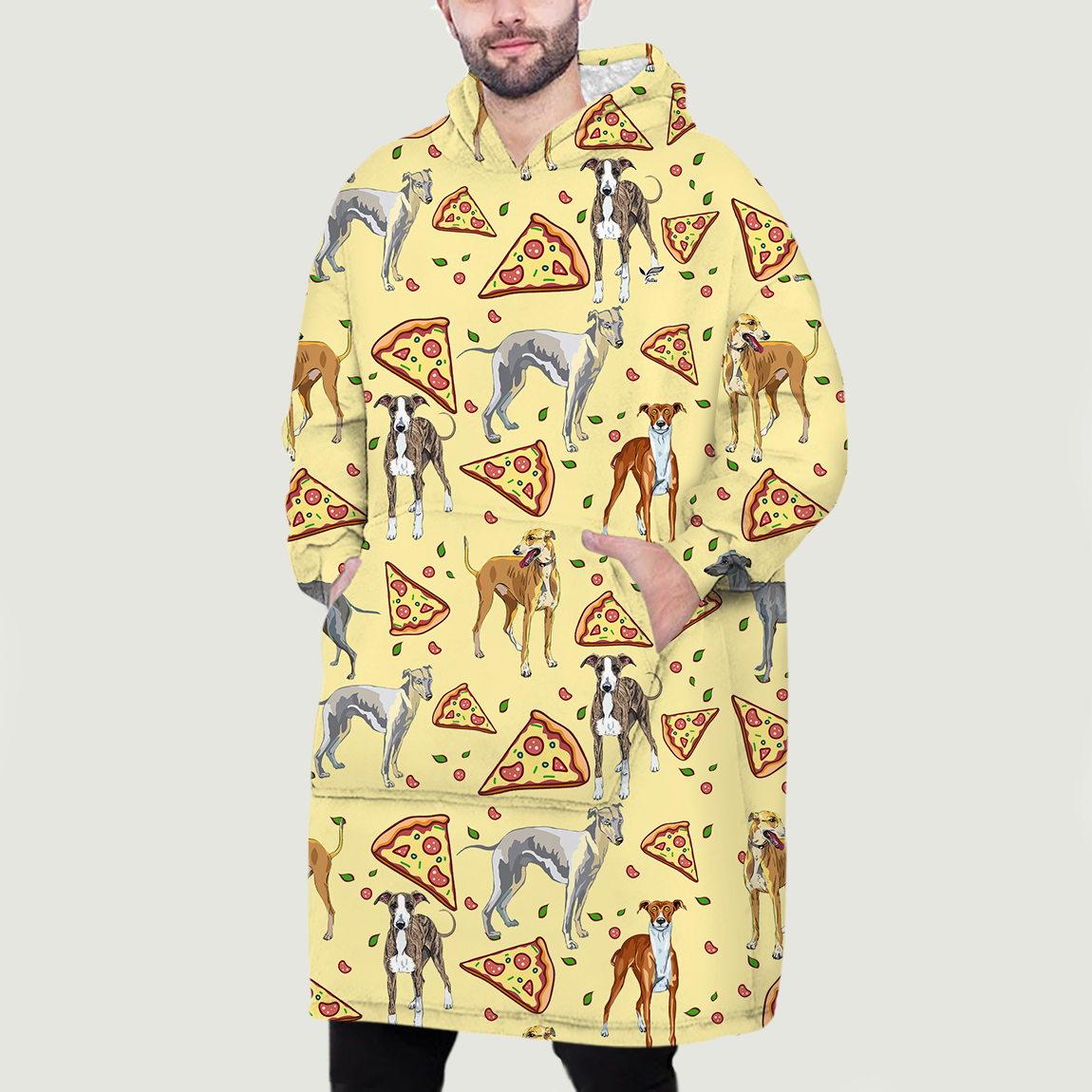 Ich liebe Pizzas – Windhund-Fleece-Decke-Hoodie