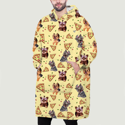 Ich liebe Pizzas – Fleece-Decke-Hoodie mit Yorkshire Terrier