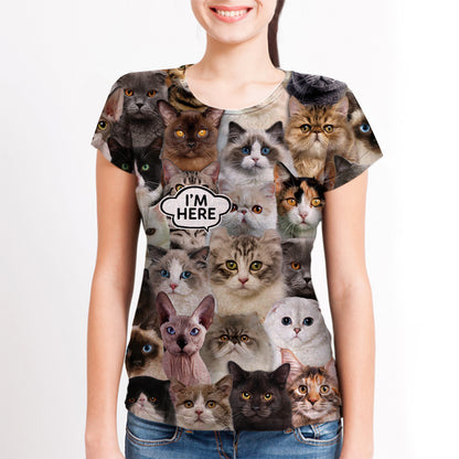 I'm Here - American Curl Cat T-shirt V1