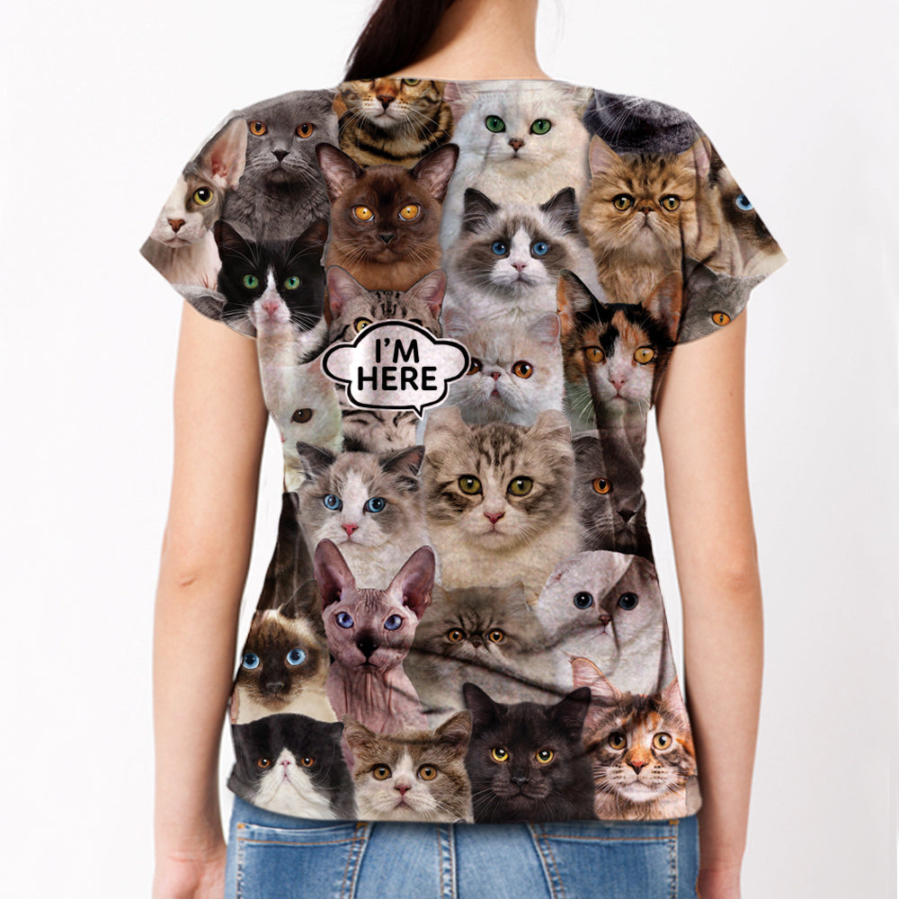 I'm Here - American Curl Cat T-shirt V1