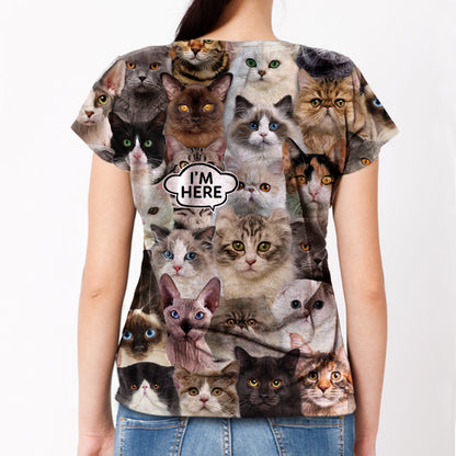 I'm Here - American Curl Cat T-shirt V1
