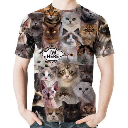 I'm Here - American Curl Cat T-shirt V1