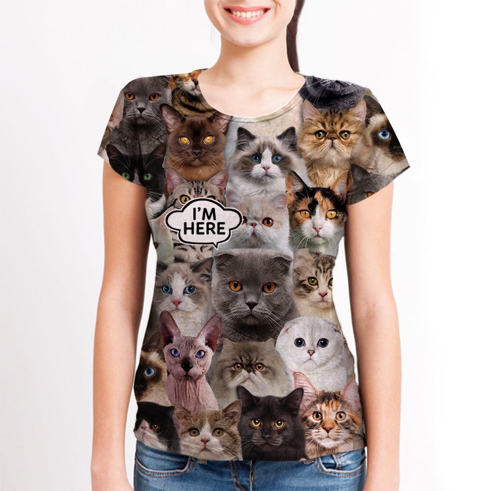 I'm Here - Scottish Fold Cat T-shirt V1