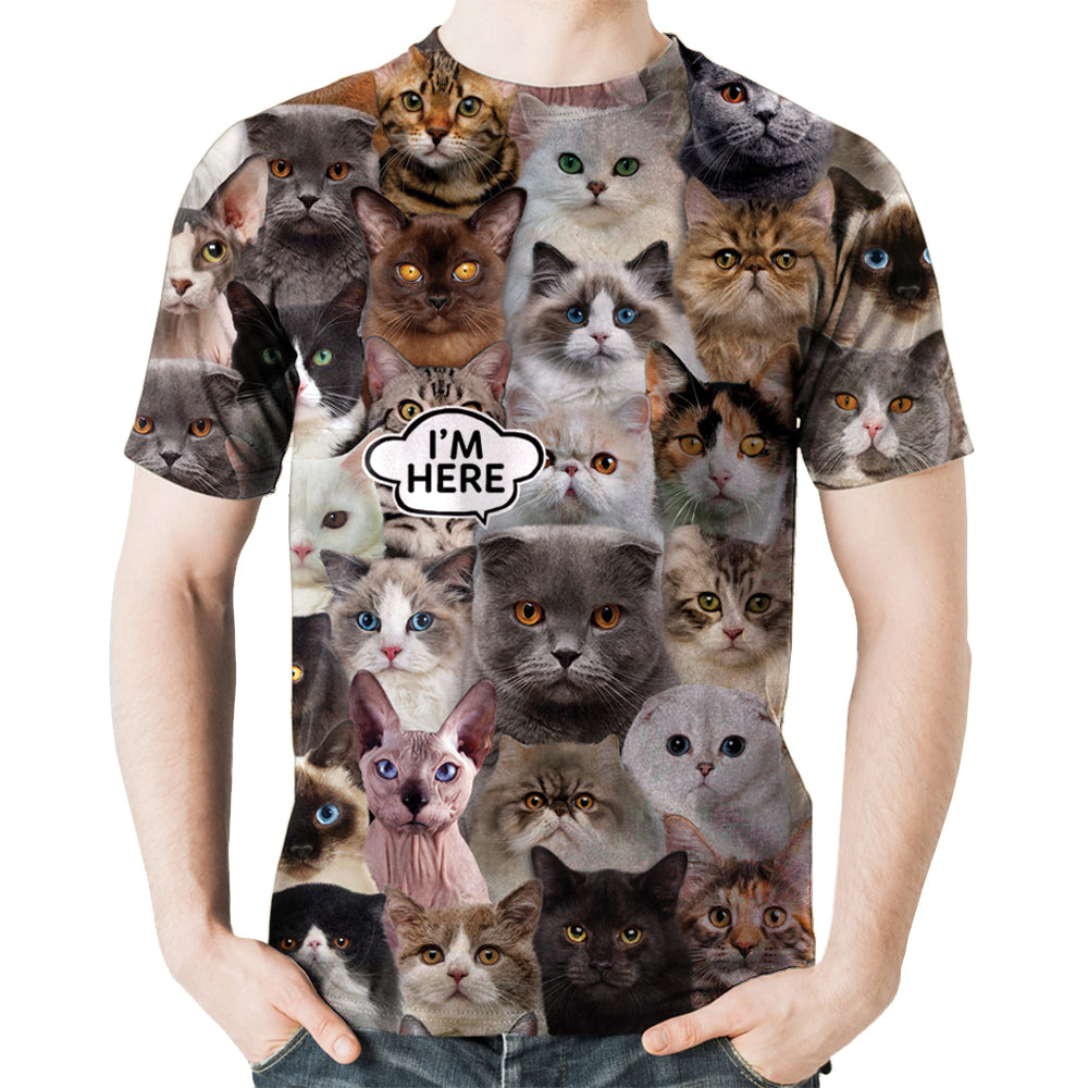 I'm Here - Scottish Fold Cat T-shirt V1