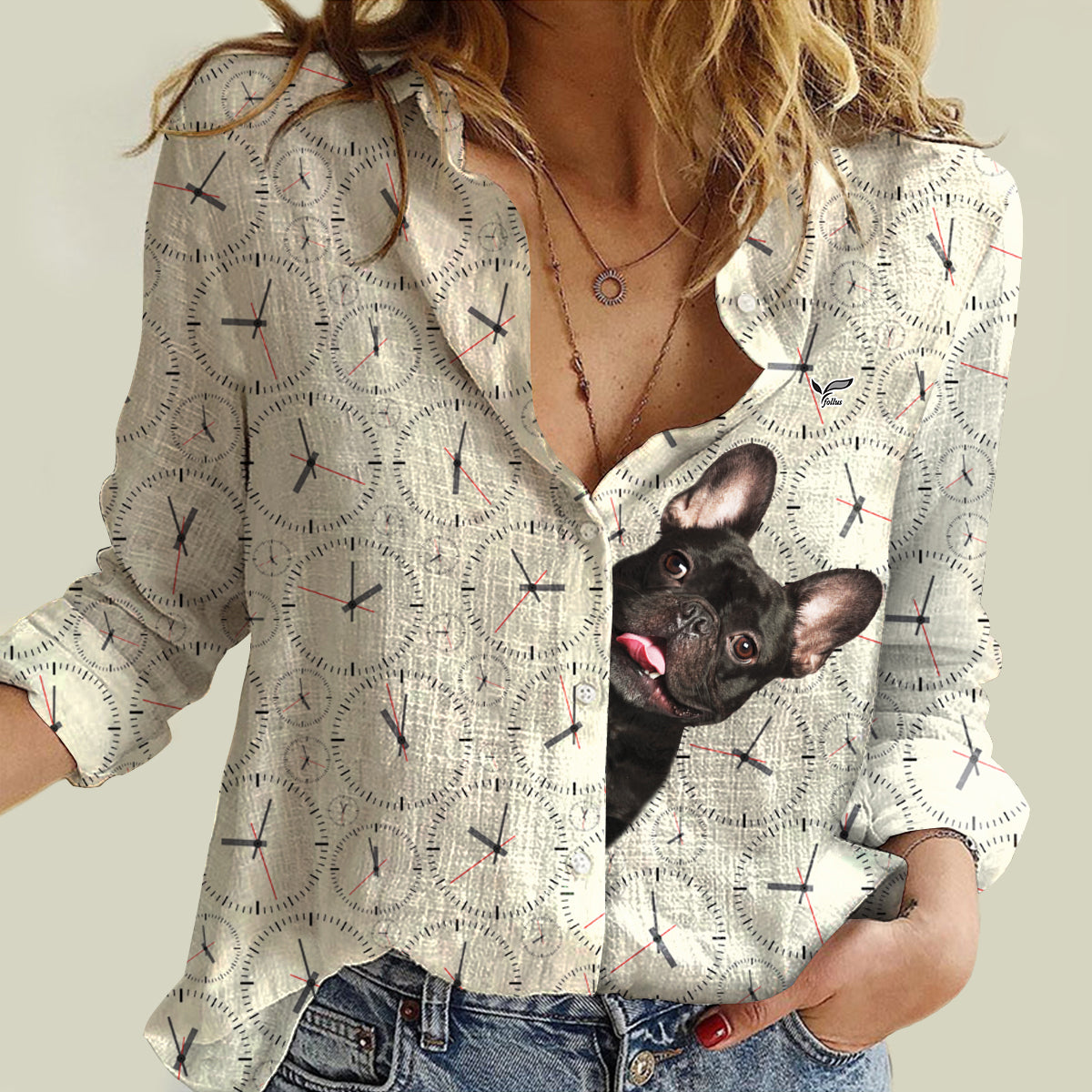 Es ist Pfotenzeit für Ihre Französische Bulldogge – Follus Damen-Langarmshirt