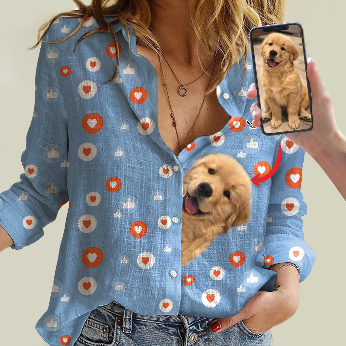 Like And Heart - Personalized Blouse With Your Pet's Photo
