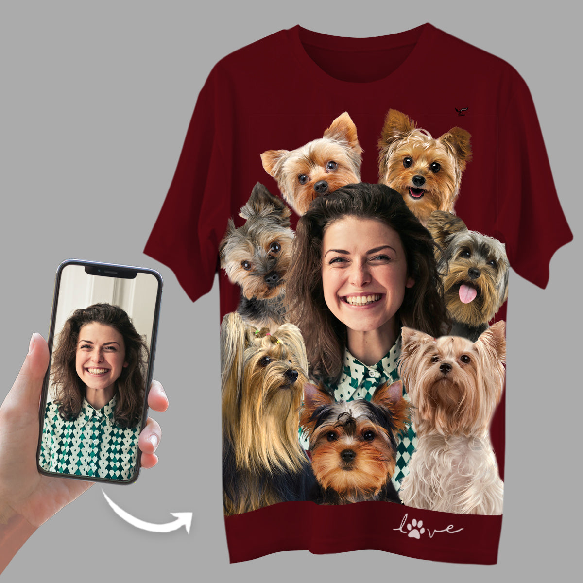 Regardez ce qui m'arrive avec les Yorkshire Terriers - T-shirt personnalisé avec votre photo
