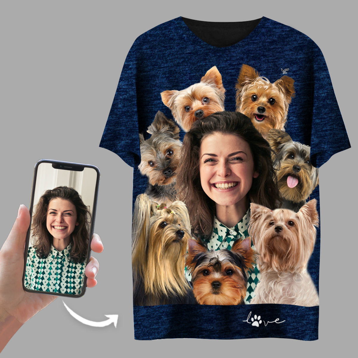 Regardez ce qui m'arrive avec les Yorkshire Terriers - T-shirt personnalisé avec votre photo