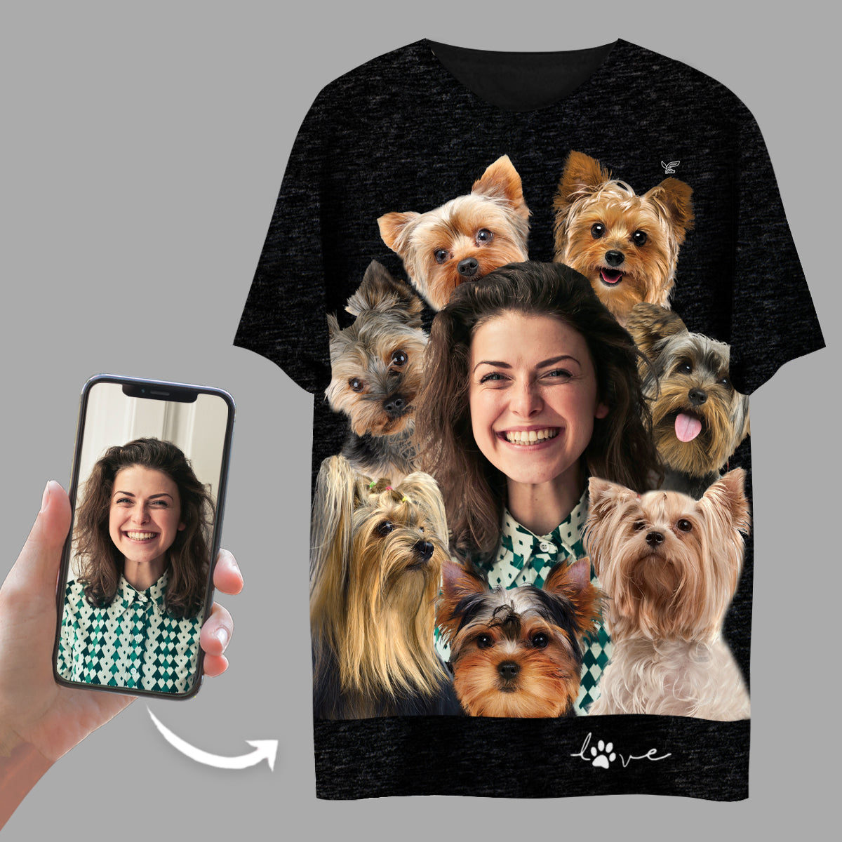 Regardez ce qui m'arrive avec les Yorkshire Terriers - T-shirt personnalisé avec votre photo